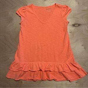 Lilly Pulitzer size S Sunrise Orange Mona Top Cap Sleeves Tiered Ruffle Hem